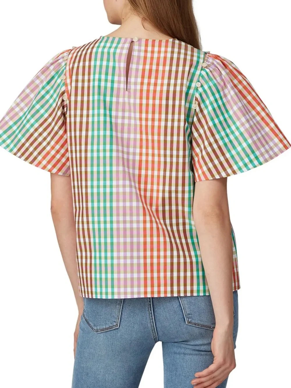 Kate Spade New York Women’s Multi Plaid Gingham Flutter Sleeve Blouse S Shirt